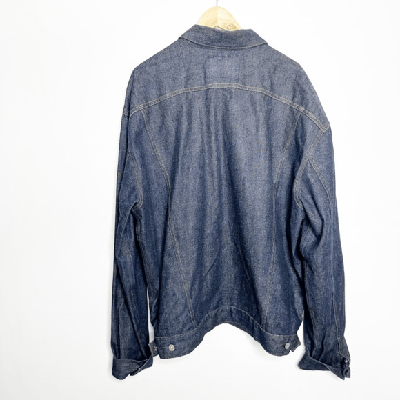 VTG 90s GUESS JEAN Trucker JACKET raw selvedge denim dark wash XXXXL 4XL - Picture 6 of 8